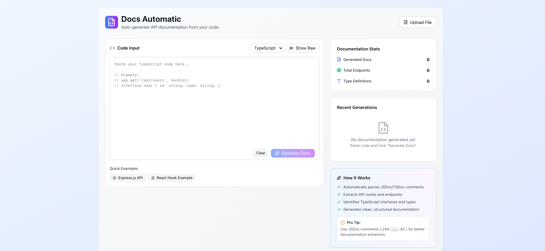 Webpage screenshot for Docs Automatic